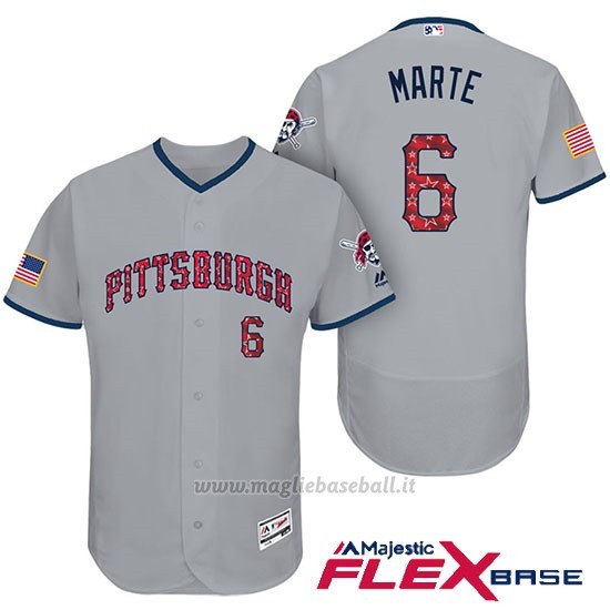 Maglia Baseball Uomo Pittsburgh Pirates 2017 Estrellas y Rayas Starling Marte Grigio Flex Base
